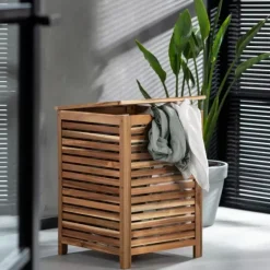 Cestos Para Roupa-CASA Acacia Cesto Roupa Suja Luxe Preto, Natural
