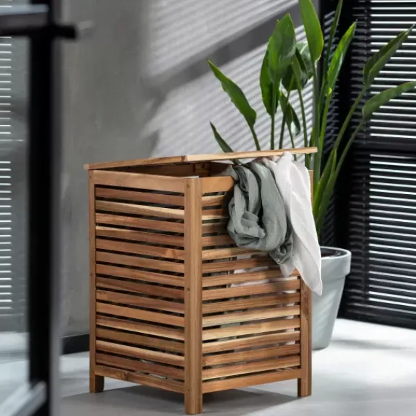 Cestos Para Roupa-CASA Acacia Cesto Roupa Suja Luxe Preto, Natural