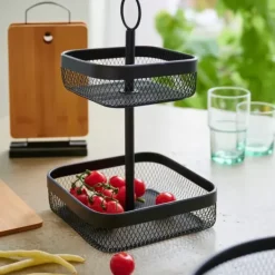 Acessórios De Cozinha-CASA Black Lunar Cesto Quadrado De 2 Pe As Preto