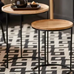 Mesas De Apoio-CASA Gom Mesas Auxiliares Conjunto De 2 Preto, Natural