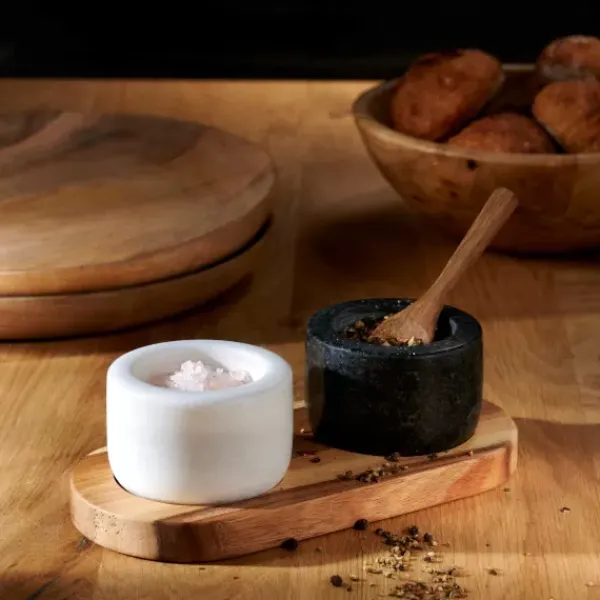 Acessórios De Cozinha-CASA Marble Saleiro Com Colher E Suporte Preto, Branco, Natural