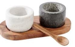 Acessórios De Cozinha-CASA Marble Saleiro Com Colher E Suporte Preto, Branco, Natural