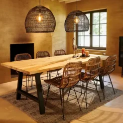 Mesas De Jantar-CASA New Oak Mesa De Jantar Com Pernas Em A De Metal