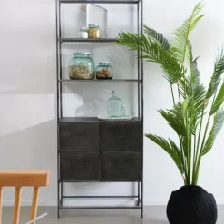 Estantes De Parede-CASA Pharma Estante De Parede Com 4 Gavetas Preto