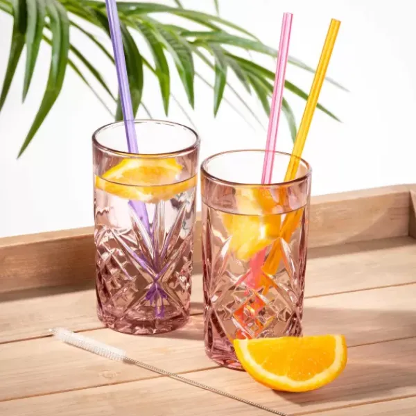 Acessórios Cocktail-CASA Slurp Palhas Reutiliz Veis Conjunto De 6 Mistura De 3 Cores Cor-De-Laranja, Roxo, Rosa