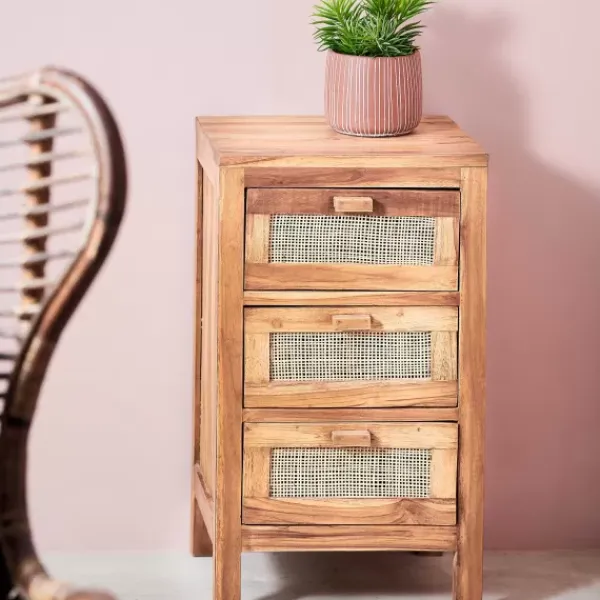Cómodas-CASA Teck C Moda De 3 Gavetas Natural