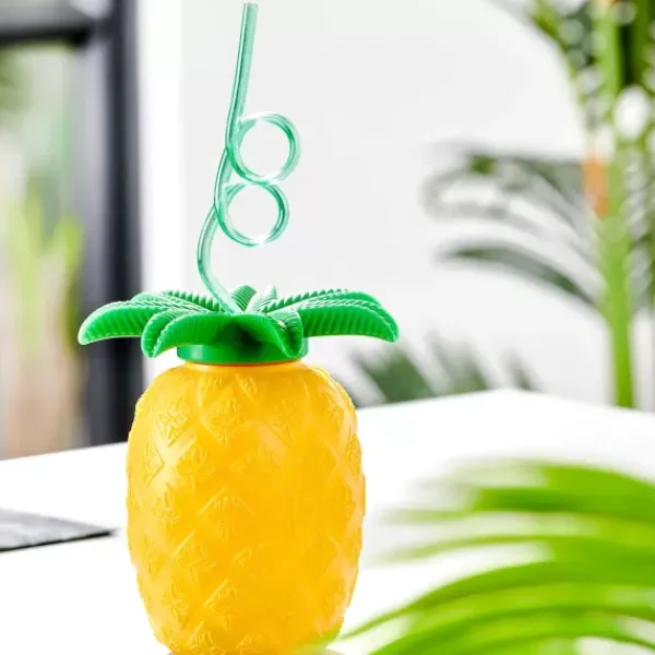 Acessórios Cocktail-CASA Tropical Caneca Com Palha Amarelo, Verde