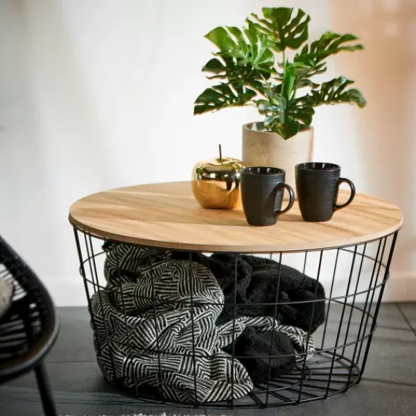 Mesas De Centro-CASA Wire Xl Mesa Auxiliar Xl Preto, Natural