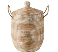 Cestos Para Roupa-CASA Yasmine Cesto Luxuoso Com Tampa Branco, Natural